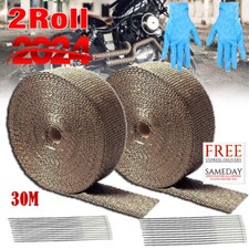 2x 15m Titanium Exhaust Heat Wrap Manifold Downpipe High Temp Bandage Tape Roll