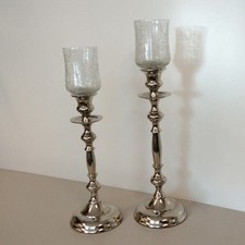 Candle holder with glass attachment candle holder 1 flame pillar candle silver 40 cm