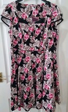 Joe Browns Dress Size 20 Black Pink Rose Floral Tea Rockabilly New BNWT 