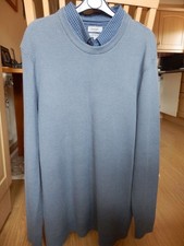 George pure cotton blue mock gingham shirt crew neck knitted jumper - size XL