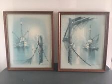 2 Vintage Andres Orpinas Nautical Framed Prints 8.5 x 10inch