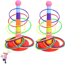 2 Sets Cone Ring Toss Game and 36 Rings - Outdoor Kids Sports Day and Garden Gam