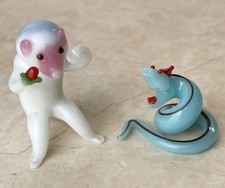Vintage Collectible Chinese Miniature Lampwork Glass Animals Snake And Monkey