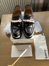 Russell & Bromley Cleopatra Black Leather Loafer.Chain/Pearl Detail.41.Good Cond