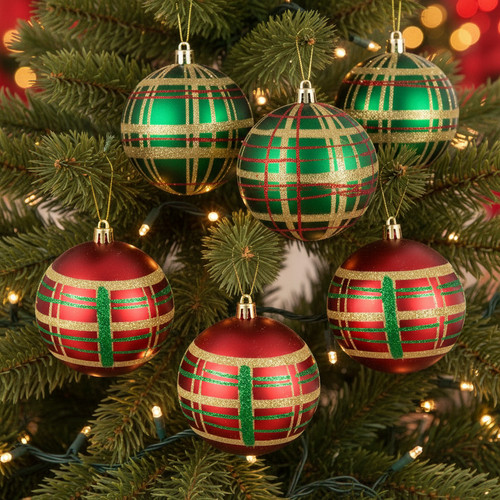 Christmas tartan baubles red - christmas,