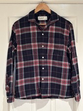 Abercrombie & Fitch Men Navy Blue Red & White Check Brush Cotton Pyjama Top XS 