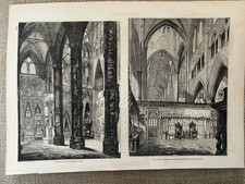 Antique London Print c1860 – Westminster Abbey Poet’s Corner & Nave – Engraving