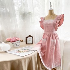 Pockets Florist Cafe Maid Waitress Cooking Baking Lace Ruffles Cotton Apron with