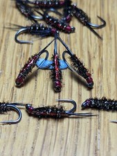 Fly Fishing,trout flies(🎣14,S Black,Red Flash Diawl Bach)👉12 pieces Barbless👈