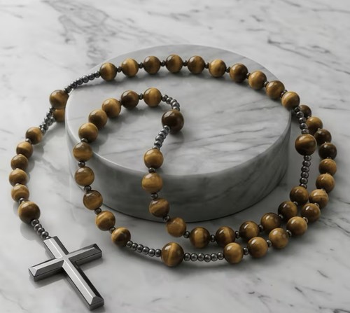Rose mary beads cross - cross, necklace