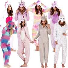 Ladies Unicorn Fleece All In One Adult Womens Jumpsuit Costume Pyjamas Size 8-22