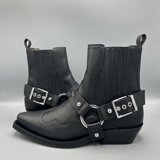 Ganni Black Recycled Leather Low Cut Western Chelsea Ankle Boots UK 6 EU 39 US 9