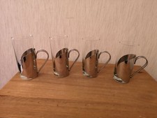 4 Silver Stainless Steel & Glass Slim Tea Chocolate Coffee Liquor Mug Cups