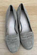 New M&S Footglove Suede Court Shoes UK 5/38 Beige Block Heel Slip On Wide Fit