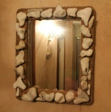 Handmade pebble decorated mirror - rustic / beach / seaside / nautical