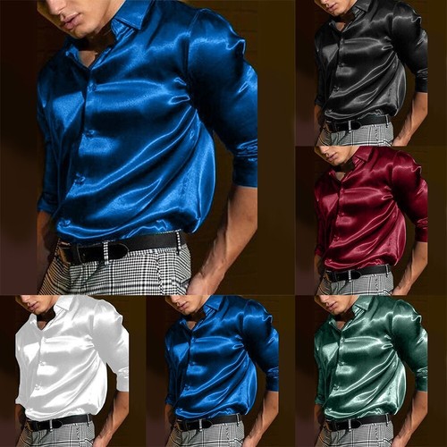 Mens trendy satin silk - trendy, button