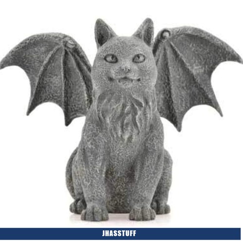 Winged cat gargoyle statue - winged,