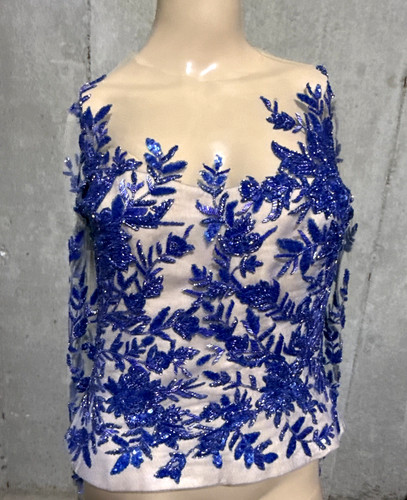 Reem acra blue floral - floral, bead