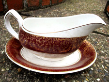 VINTAGE SATIN WHITE ALFRED CLOUGH STAFFORDSHIRE GRAVY BOAT & TRAY