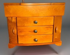 Large Vintage Wood Jewellery Box With Mirror And Lots Of Compartments & Hanging