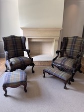 Antique Period Chair and Footstool Set - Newly Upholstered and Polished 