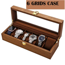 6 Grids Wooden Glass Top Watch