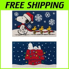 2-Pack Snoopy Coir Doormats - Snowflake/Dog House Lights