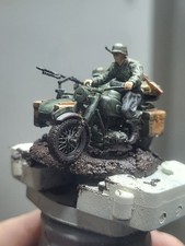1/48 WW2 German Motorcycle And Side Car, Pro Painted And Mounted
