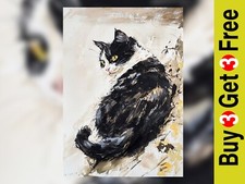 Refined Black &White Cat 5"x7"