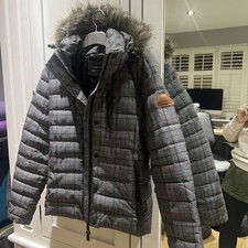 Superdry girls/womans jacket women size 10 grey/black with hood and zip front. 