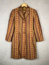 Vintage 90s Laura Ashley Blazer Dress Coat Brocade Long Jacket Gold Red - UK 12