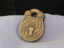 ANTIQUE MINIATURE PADLOCK LOCK PHOTO MOURNING SWEETHEART LOCKET CHARM FOB