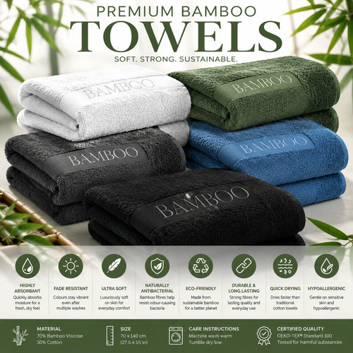 500gsm bamboo bath towels set - bamboo,