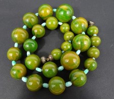 ART DECO BAKELITE NECKLACE 101gms Graduated HUGE MARBLE GREEN BEADS