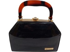 Bulaggi Black Patent Leather Handbag with Gold Hardware Retro Design