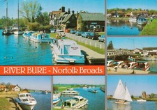 Postcard River Bure, Norfolk Broads multiview. Royal Escort picnic boat.