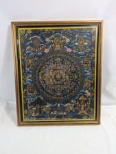 Vintage Original Framed Tibetan Thangka Hand Painted Wheel Of Life Buddhist 