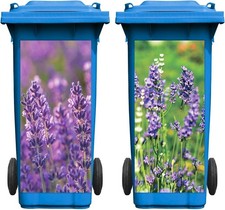 Nezyo 2 Sheets Wheelie Bin Stickers, Lavender Flower Dustbin Sticker Decorative
