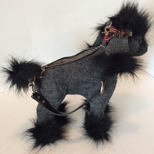 Fuzzy Nation Yorkie Shoulder Bag Plush Purse Gray Black Mini