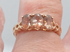 Fully Hallmarked 10ct Yellow Gold & Morganite Trilogy Ring Size L 1/2 By TGGC