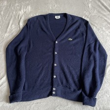 Izod Lacoste Vintage Cardigan Mens XL Blue Button Up V-Neck Made in USA Acrylic