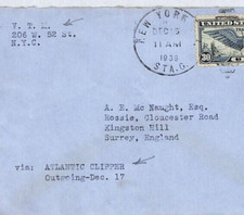 USA WW2 Cover NYC VTM *TUXEDO PARK* 1939 CLIPPER Air Mail {McNaught}YL244