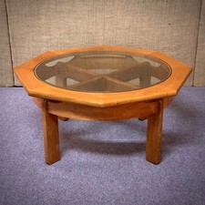 Attractive Mid Century Modern Octagonal Teak Glass Top Coffee Table