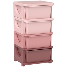 Four-Tier Kids Storage Boxes, Plastic Storage Units with Four Drawers, Pink