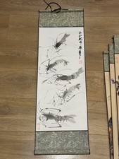 Hand-Painted Chinese Ink Scroll – Shrimps in Motion | 30x90cm