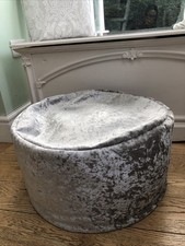 Crushed Velvet Silver Pouffe Beanbag (20” Diameter  11”height) Bedroom/ Playroom