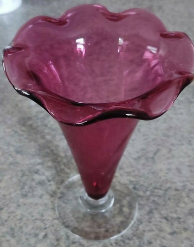Cranberry glass vase with - glass,