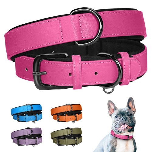 Leather dog collar soft padded - leather,