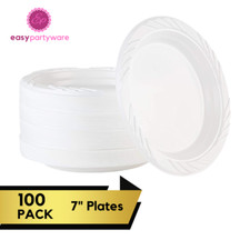 100 WHITE PLASTIC PLATES 7"