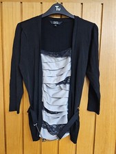 Star by Julien MacDonald mock blouse cardigan, black grey satin size 14, Vgc